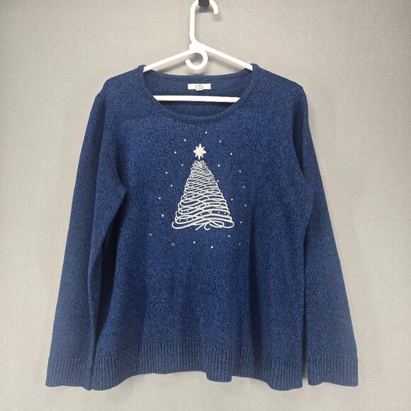 Croft & Barrow Women's Christmas Sweater, Blue w/Metallic Silver Tree, XL - Picture 1 of 3